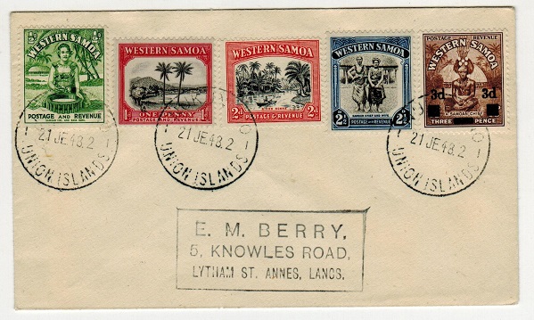 TOKELAU - 1948 multi franked cover to UK used at NUKUNONO/UNION ISLANDS.