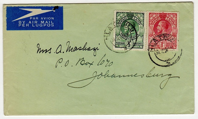 SWAZILAND - 1936 cover to Johannesburg used at HLATIKULU.