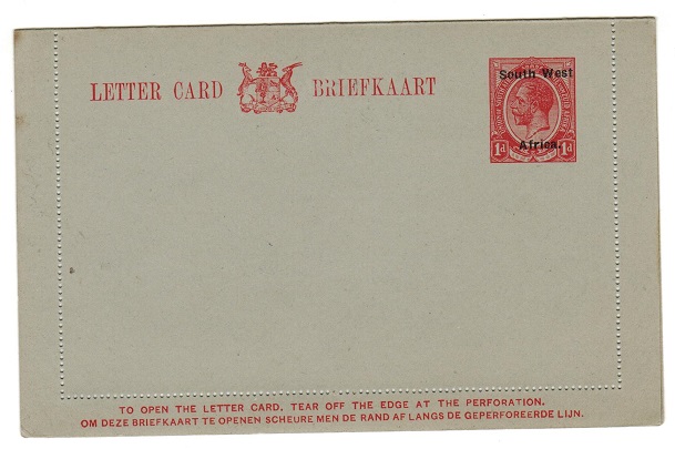 SOUTH WEST AFRICA - 1923 1d red on grey postal stationery letter card unused.  H&G 2.