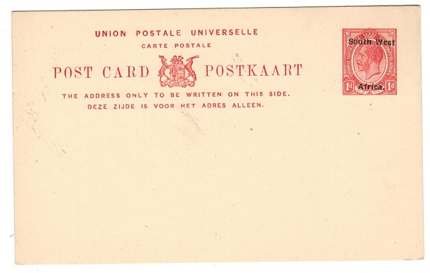 SOUTH WEST AFRICA - 1923 1d red on cream PSC unused.  H&G 4.