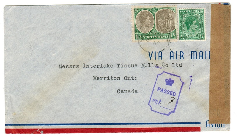 ST.KITTS - 1942 censor cover to Canada.