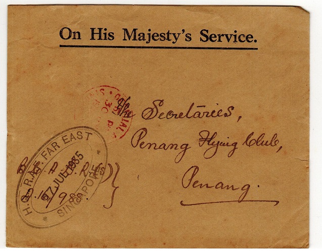 SINGAPORE - 1935 OHMS cover to Penang with PAID/SINGAPORE cancel in red.