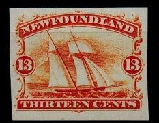 NEWFOUNDLAND - 1865 13c IMPERFORATE PLATE PROOF in orange.