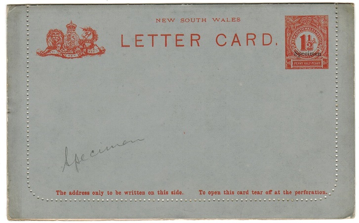NEW SOUTH WALES - 1897 1d red postal stationery letter card unused SPECIMEN.  H&G 5.