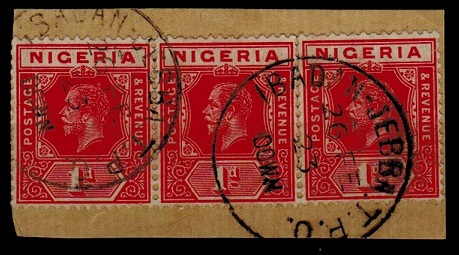 NIGERIA - 1923 1d piece cancelled IBADAN-JEBBA TPO.