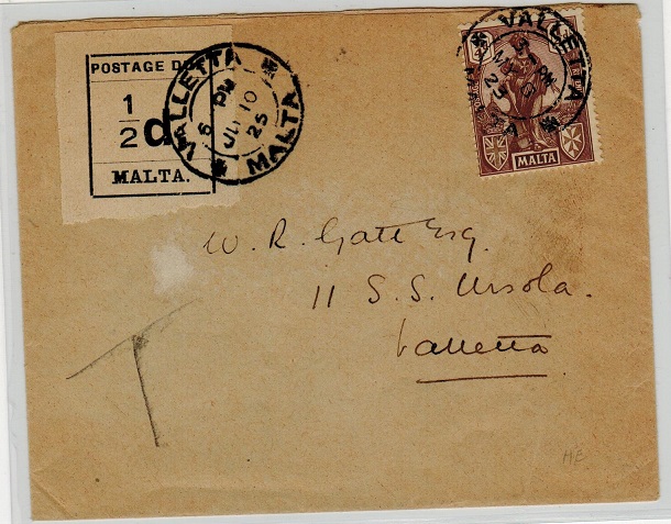 MALTA - 1925 underpaid local cover with 1/2d 