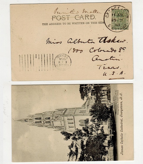 BRITISH GUIANA - 1904 1c rate postcard use to USA used at GEORGETOWN.