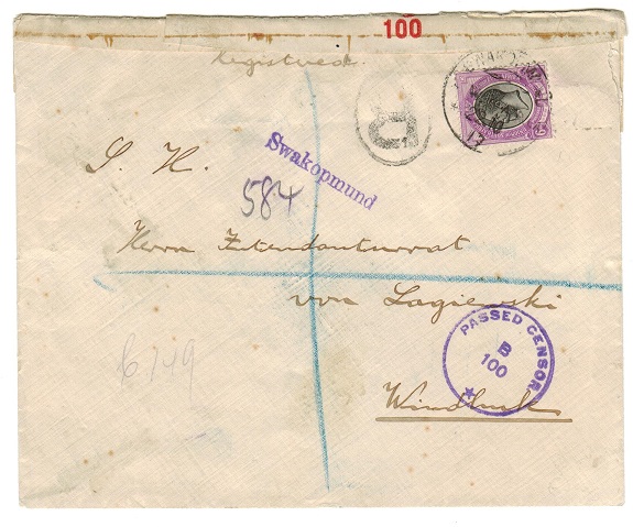 SOUTH WEST AFRICA - 1917 censor cover to Windhuk used at SWAKOPMUND.