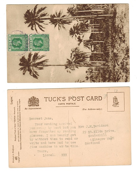 NIGERIA - 1928 1d rate postcard use to UK from CALABAR with 