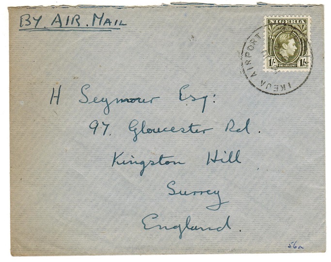NIGERIA - 1952 1/- rate cover to UK used at IKEJA AIRPORT.