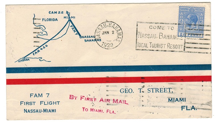 BAHAMAS - 1929 first flight cover to USA by FAM 7.