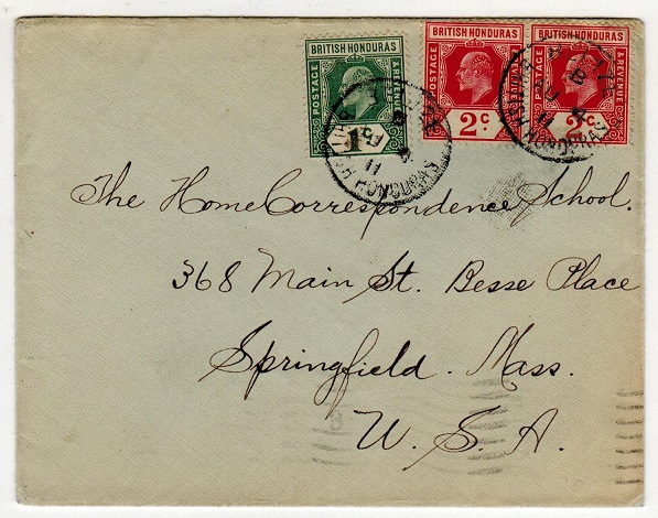 BRITISH HONDURAS - 1911 5c rate cover to USA used at BELIZE.