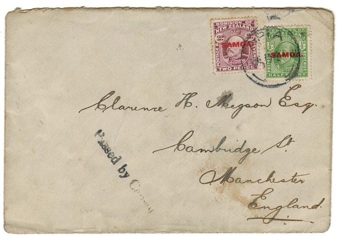 SAMOA - 1915 2 1/2d rate censor cover to UK.