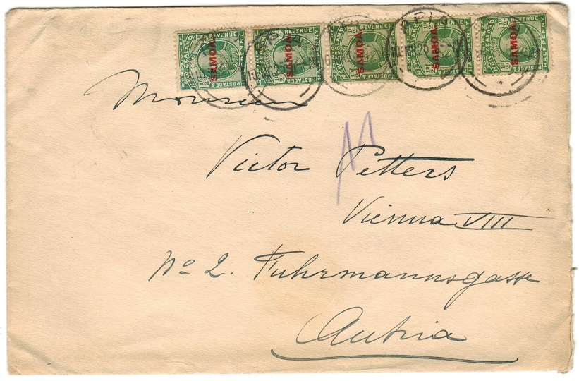 SAMOA - 1920 2 1/2d rate cover to Austria used at APIA.