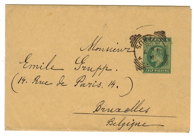 CYPRUS - 1902 1/2p green postal stationery wrapper to Belgium.  H&G 8.