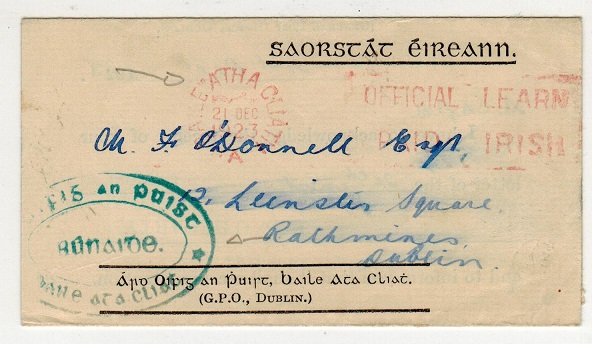IRELAND - 1923 use of official envelope to Dublin.