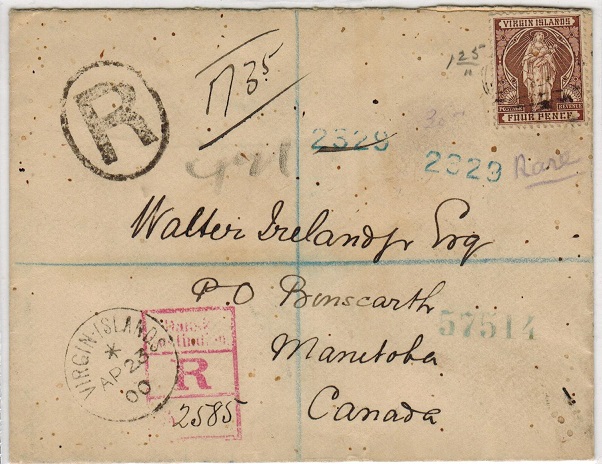 BRITISH VIRGIN ISLANDS - 1900 5d rate registered cover to Canada.