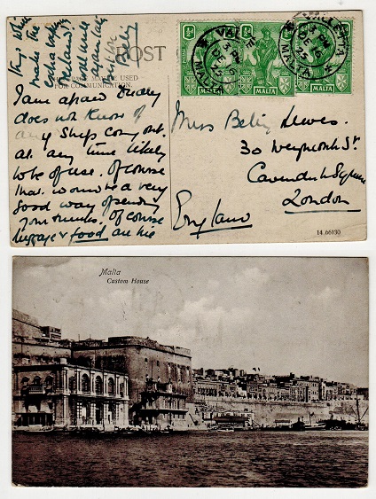 MALTA - 1923 postcard use to UK.