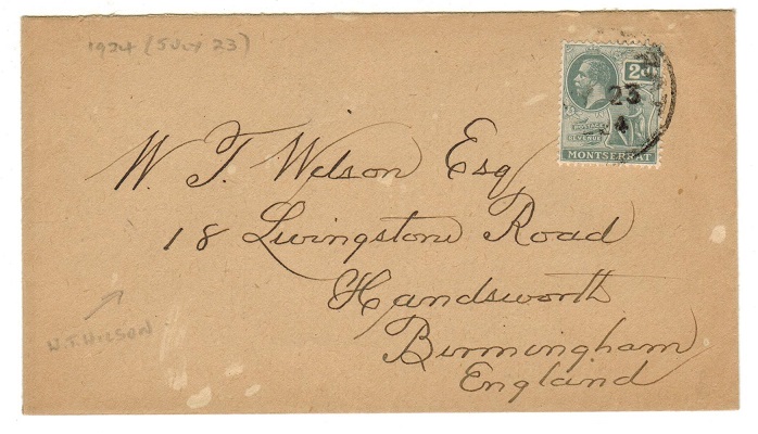 MONTSERRAT - 1924 2d rate cover to UK.