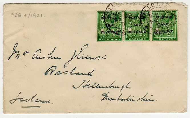 MALTA - 1931 1 1/2d rate cover to UK.