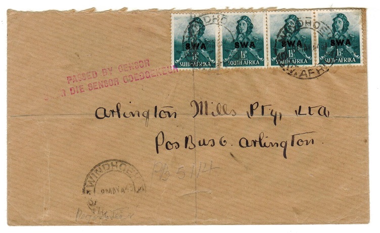 SOUTH WEST AFRICA - 1943 censor cover.