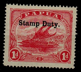 PAPUA - 1911 1d pink fine mint overprinted STAMP DUTY.  SG F1.