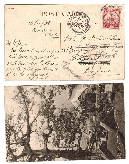 CAMEROONS - 1908 10pfg rate postcard use to UK used at DUALA.