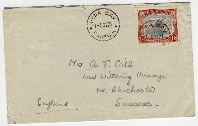 PAPUA - 1927 1 1/2d rate cover to UK used at BUNA BAY.