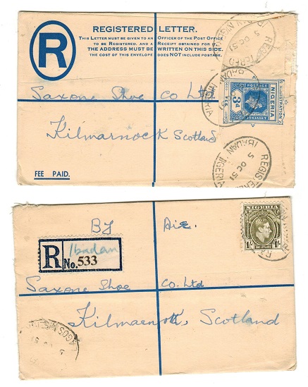 NIGERIA - 1937 3d blue RPSE to UK uprated at IBADAN.  H&G 5.
