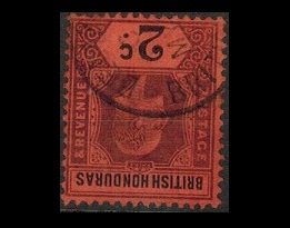 BRITISH HONDURAS - 1902 2c purple and black on red fine used with INVERTED WATERMARK.  SG 81w.