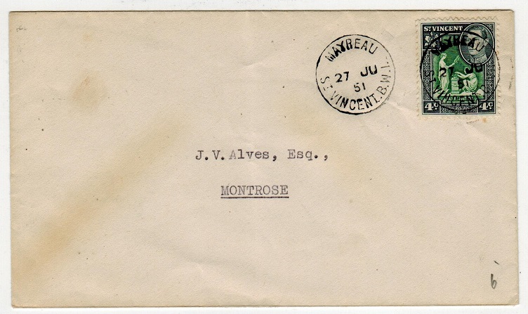 ST.VINCENT - 1951 4c rate local cover used at MAYREAU.
