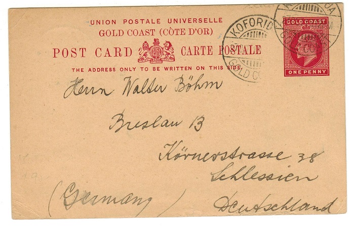 GOLD COAST - 1903 1d carmine PSC to Germany used at KOFORIDUA.  H&G 5.