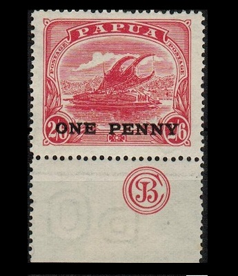 PAPUA - 1917 1d on 2/6d rose-carmine mint with 