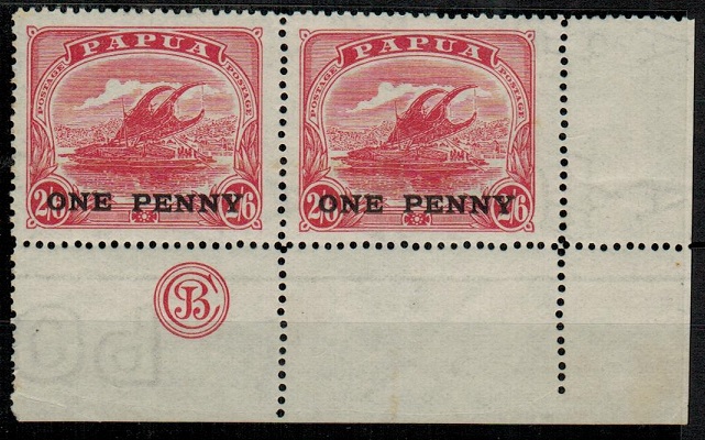 PAPUA - 1917 1d on 2/6d rose-carmine mint pair with 