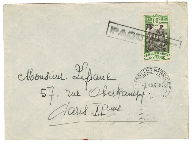 NEW HEBRIDES - 1936 PAQUEBOT cover to France used from VILA/NOUVELLES HEBRIDES.
