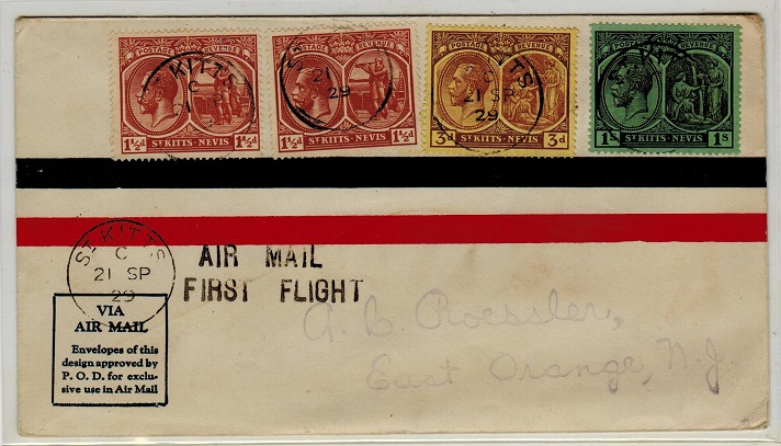 ST.KITTS - 1929 first flight cover to USA.
