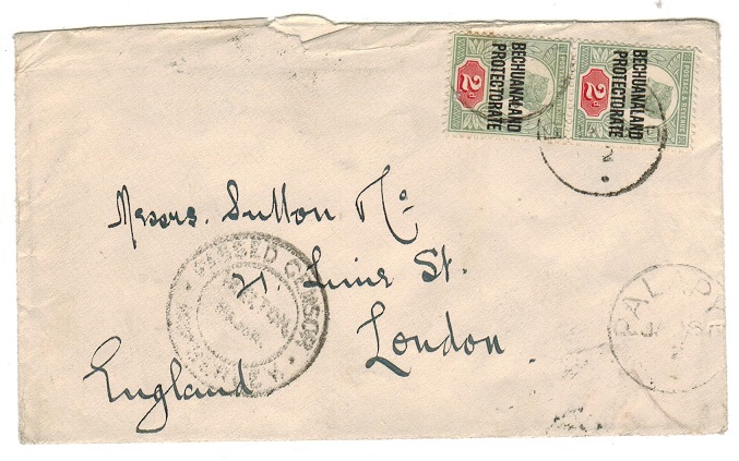 BECHUANALAND - 1902 4d rate cover to UK used from PALAPYE with PASSED CENSOR 