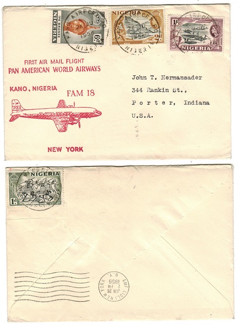 NIGERIA - 1956 First flight cover to USA by Pan American Airways from KANO AIRPORT.