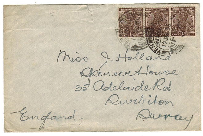 BURMA - 1936 3a rate cover to UK used at YENANGYAUMG.