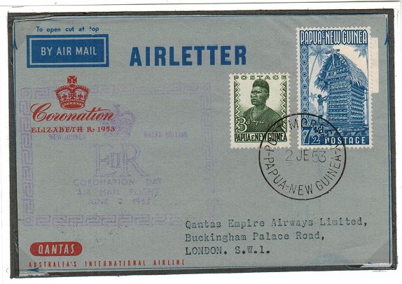 PAPUA NEW GUINEA - 1953 QANTAS CORONATION AIR LETTER first flight to UK used from PORT MORESBY.