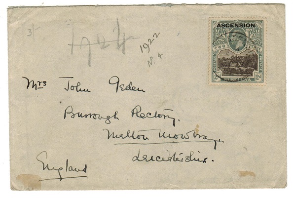 ASCENSION - 1924 2d rate cover to UK.