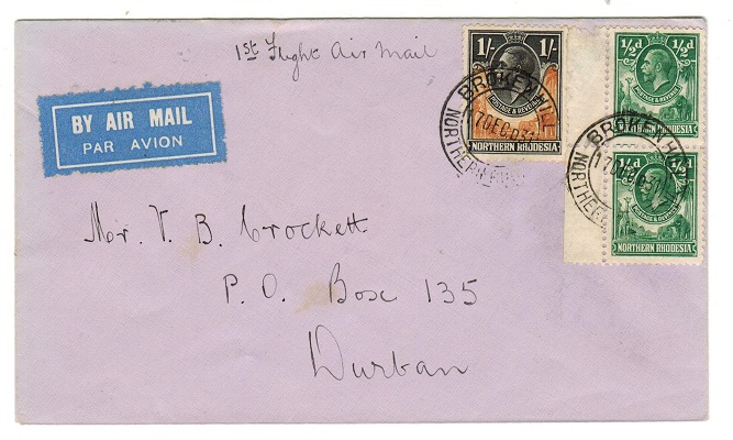 NORTHERN RHODESIA - 1931 first flight cover to Durban.