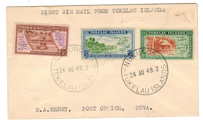 TOKELAU - 1949 first flight cover to Fiji.