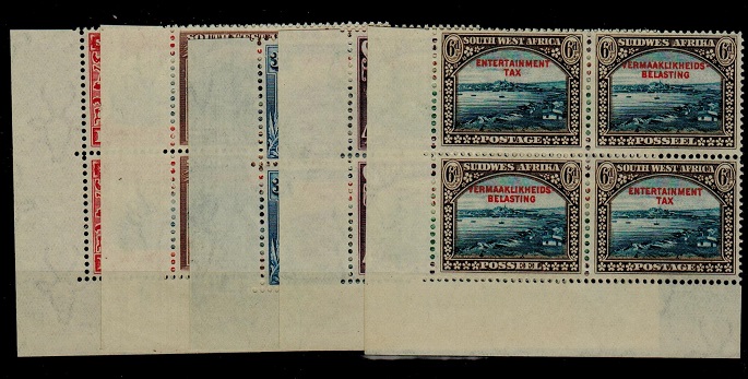 SOUTH WEST AFRICA - 1931 1d to 6d pictorials ex archive blocks overprinted ENTERTAINMENT TAX.