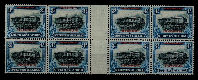 SOUTH WEST AFRICA - 1931 3d inter-panneau block of eight overprinted REVENUE.