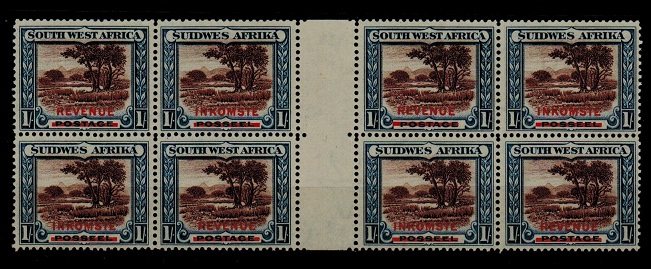 SOUTH WEST AFRICA - 1931 1/- inter-panneau block of eight overprinted REVENUE.