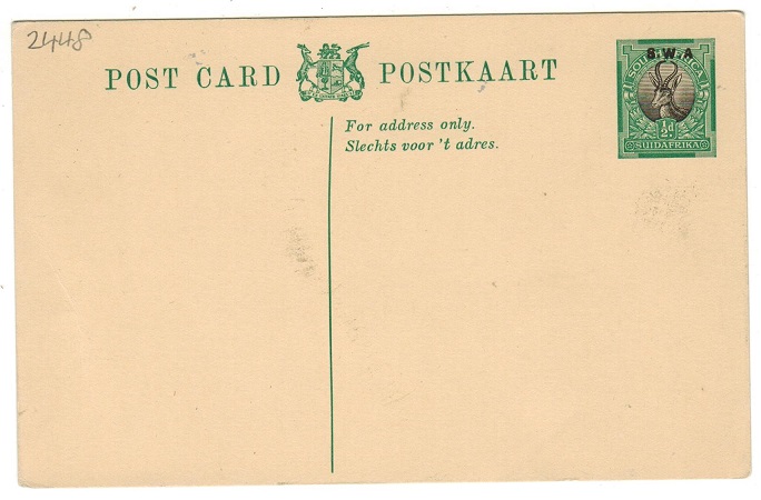 SOUTH WEST AFRICA - 1930 1/2d green and black PSC with MISSING STOP AFTER A.  H&G 11.