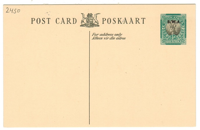 SOUTH WEST AFRICA - 1934 1/2d green and black PSC unused.  H&G 12.