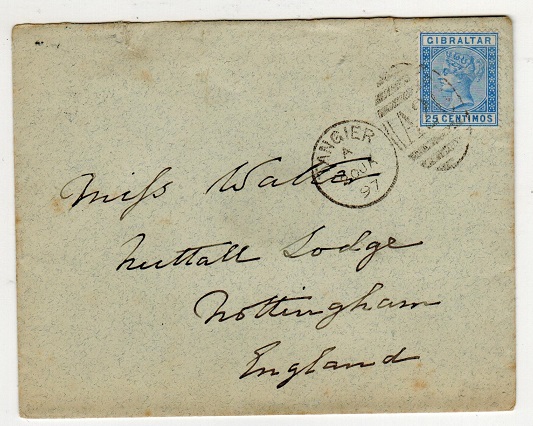 MOROCCO AGENCIES - 1897 Gibraltar 25c used on cover from TANGIER.  SG Z145.