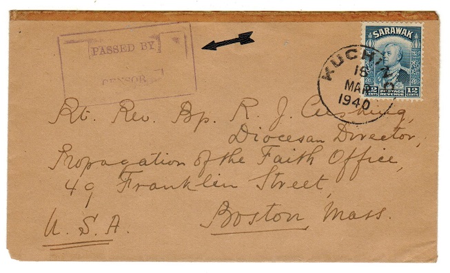 SARAWAK - 1940 12c rate censored cover to USA used at KUCHING.